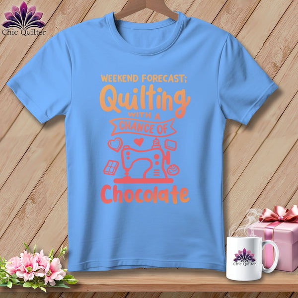MyDesigns Physical Item S / Carolina Blue Weekend Forecast Quilting With a Chance of Chocolate ~ Relaxed Fit Tee