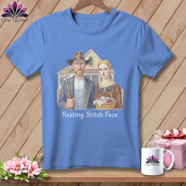 MyDesigns Physical Item S / Flo Blue American Gothic Seamstress - Resting Stitch Face ~ Premium Tee