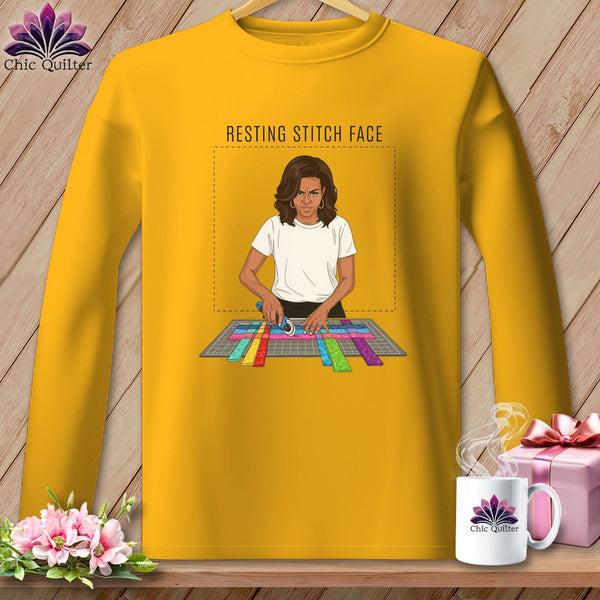 MyDesigns Physical Item S / Gold Mich Sew - Resting Stitch Face ~ Long Sleeve Tee