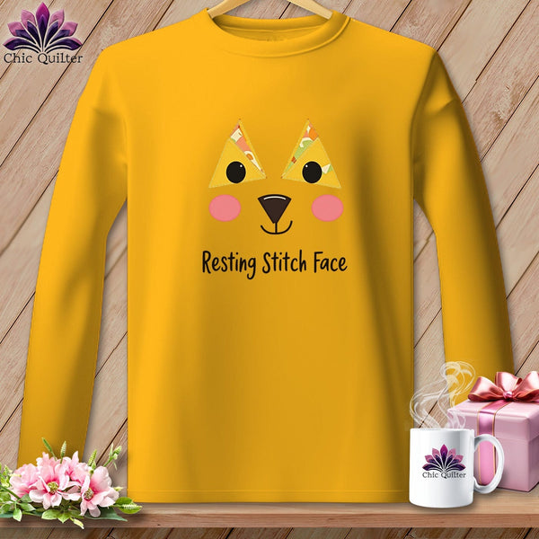 MyDesigns Physical Item S / Gold Patchwork Face - Resting Stitch Face ~ Long Sleeve Tee
