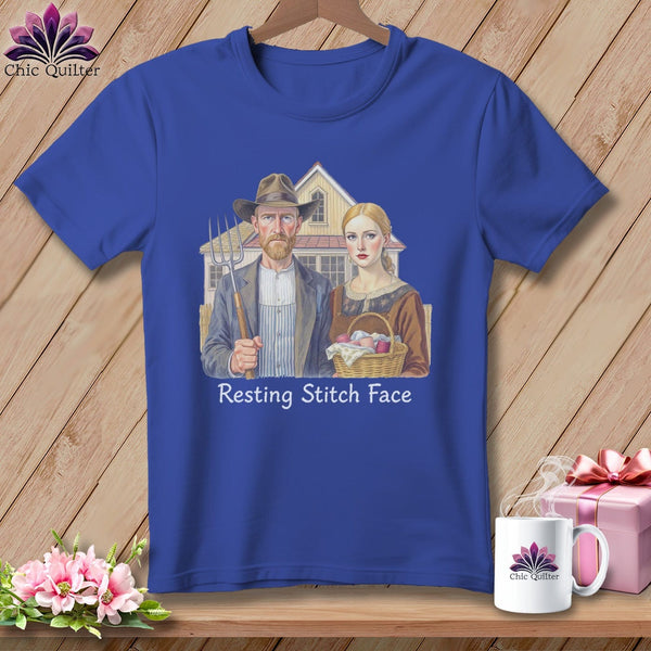 MyDesigns Physical Item S / Heather True Royal American Gothic Seamstress - Resting Stitch Face ~ Relaxed Fit Tee