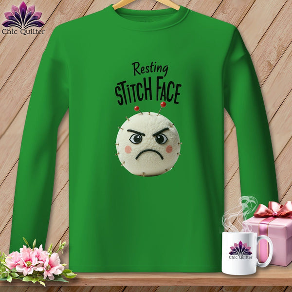 MyDesigns Physical Item S / Irish Green Ouch - Resting Stitch Face ~ Long Sleeve Tee