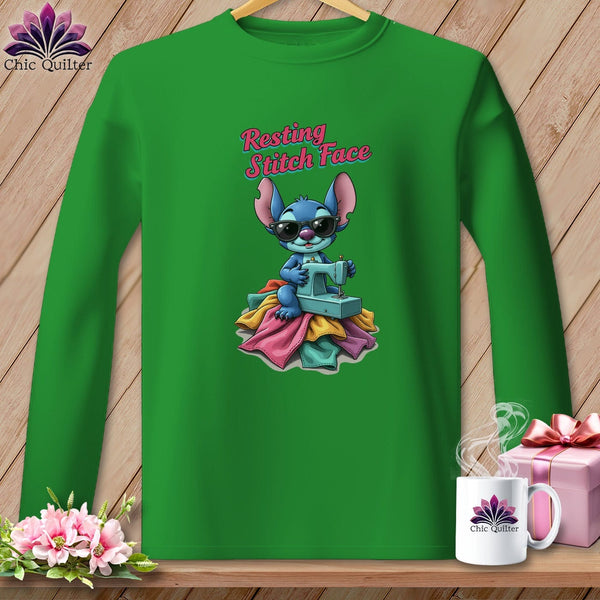 MyDesigns Physical Item S / Irish Green Snither Stitcher - Resting Stitch Face ~ Long Sleeve Tee
