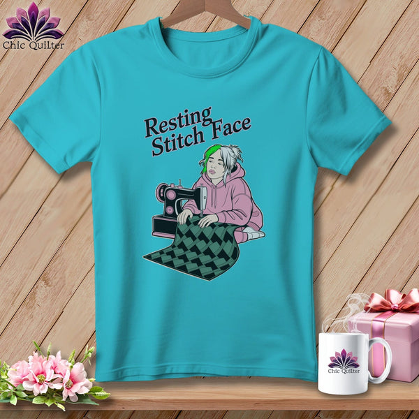 MyDesigns Physical Item S / Lagoon Blue Bias Billie - Resting Stitch Face ~ Premium Tee