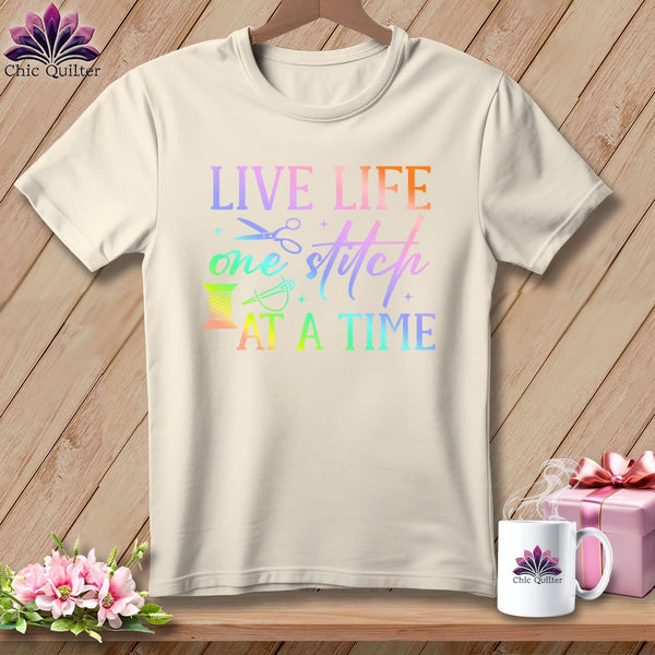 MyDesigns Physical Item S / Natural Live Life One Stitch at a Time ~ Relaxed Fit Tee