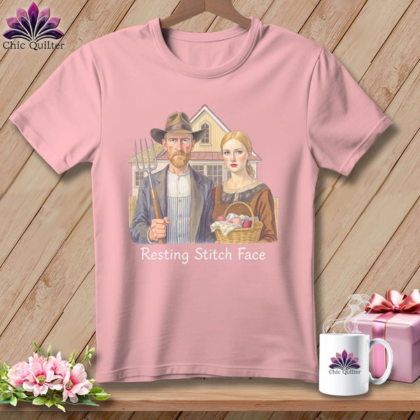 MyDesigns Physical Item S / Pink American Gothic Seamstress - Resting Stitch Face ~ Relaxed Fit Tee