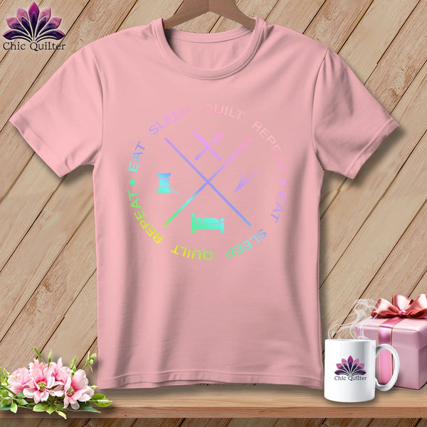 MyDesigns Physical Item S / Pink Eat sleep quilt repeat ~ Relaxed Fit Tee