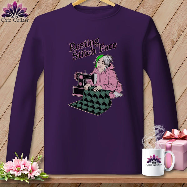 MyDesigns Physical Item S / Purple Bias Billie - Resting Stitch Face ~ Long Sleeve Tee