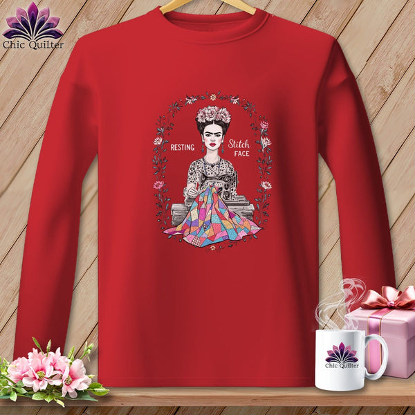MyDesigns Physical Item S / Red Fray-da Kahio - Resting Stitch Face ~ Long Sleeve Tee