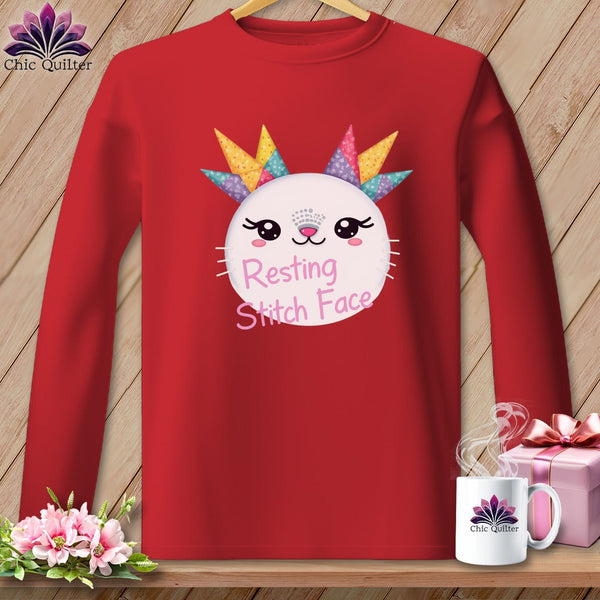 MyDesigns Physical Item S / Red Quirky Impact - Resting Stitch Face ~ Long Sleeve Tee