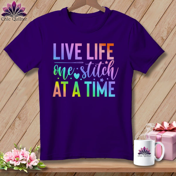 MyDesigns Physical Item S / Team Purple Live Life One Stitch at a Time ~ Relaxed Fit Tee
