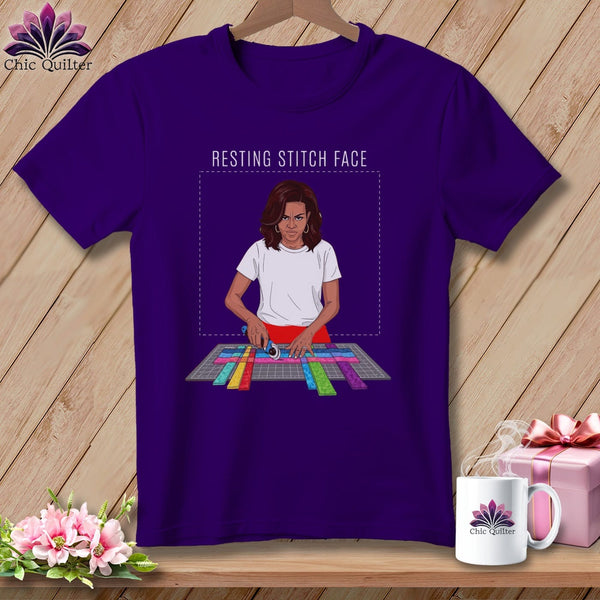 MyDesigns Physical Item S / Team Purple Mich Sew - Resting Stitch Face ~ Relaxed Fit Tee