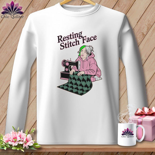 MyDesigns Physical Item S / White Bias Billie - Resting Stitch Face ~ Long Sleeve Tee