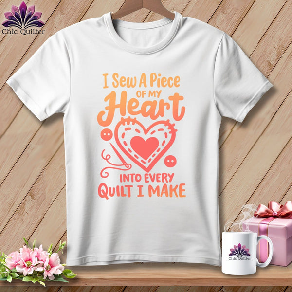 MyDesigns Physical Item S / White I Sew A Piece of My Heart Into Every Quilt ~ Relaxed Fit Tee