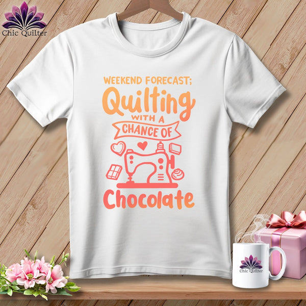 MyDesigns Physical Item S / White Weekend Forecast Quilting With a Chance of Chocolate ~ Relaxed Fit Tee