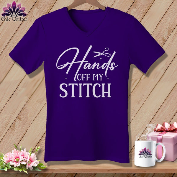 MyDesigns Physical Item Team Purple / S Hands Off My Stitch ~SuperSoft V-Neck Tee