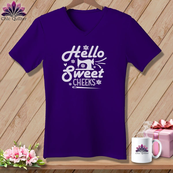 MyDesigns Physical Item Team Purple / S Hello Sweet Cheeks ~SuperSoft V-Neck Tee