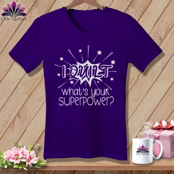 MyDesigns Physical Item Team Purple / S I quilt what's your superpower? ~SuperSoft V-Neck Tee