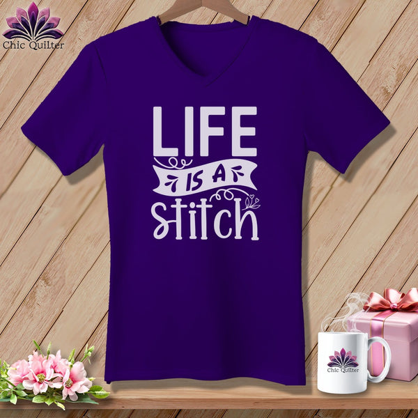 MyDesigns Physical Item Team Purple / S Life is a stitch ~SuperSoft V-Neck Tee