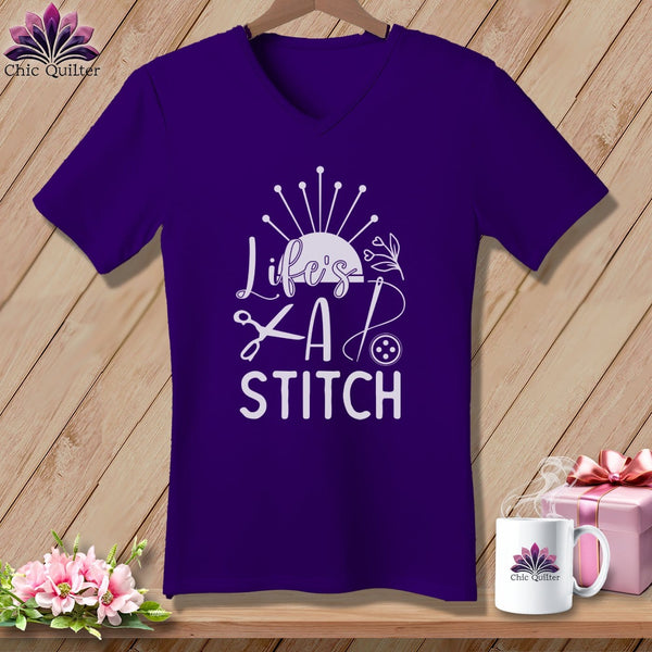 MyDesigns Physical Item Team Purple / S Life's a stitch ~SuperSoft V-Neck Tee