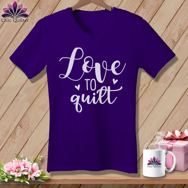 MyDesigns Physical Item Team Purple / S Love To Quilt ~SuperSoft V-Neck Tee