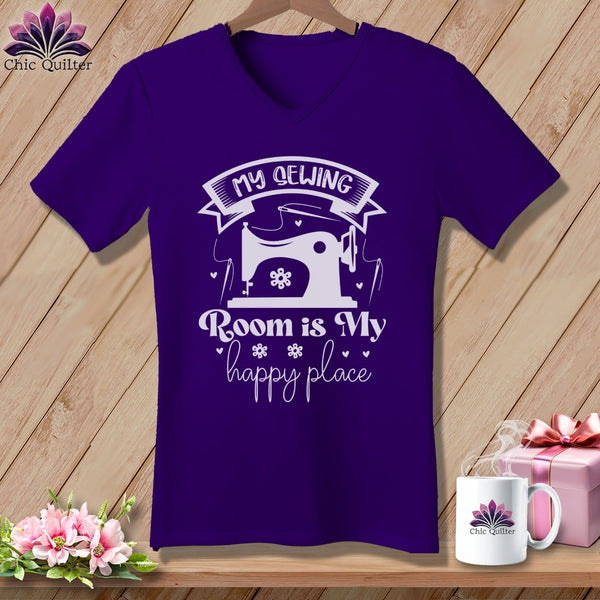 MyDesigns Physical Item Team Purple / S My Sewing Room Is My Happy Place ~SuperSoft V-Neck Tee