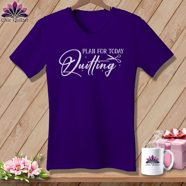 MyDesigns Physical Item Team Purple / S Plan for Today Quilting ~SuperSoft V-Neck Tee
