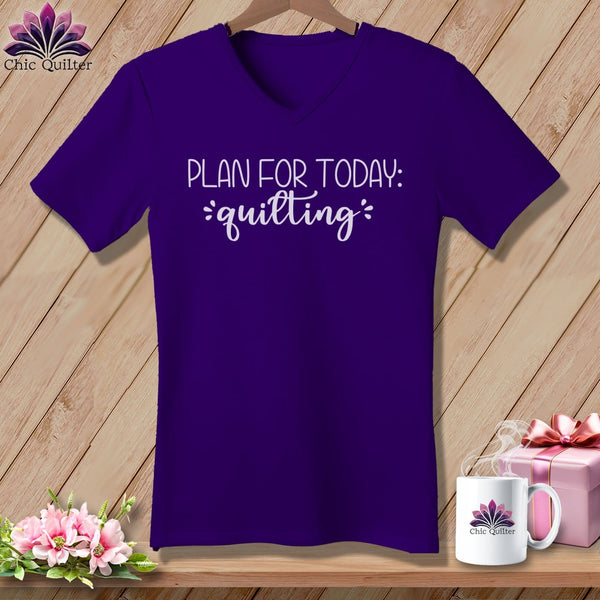 MyDesigns Physical Item Team Purple / S Plan For Today Quilting ~SuperSoft V-Neck Tee