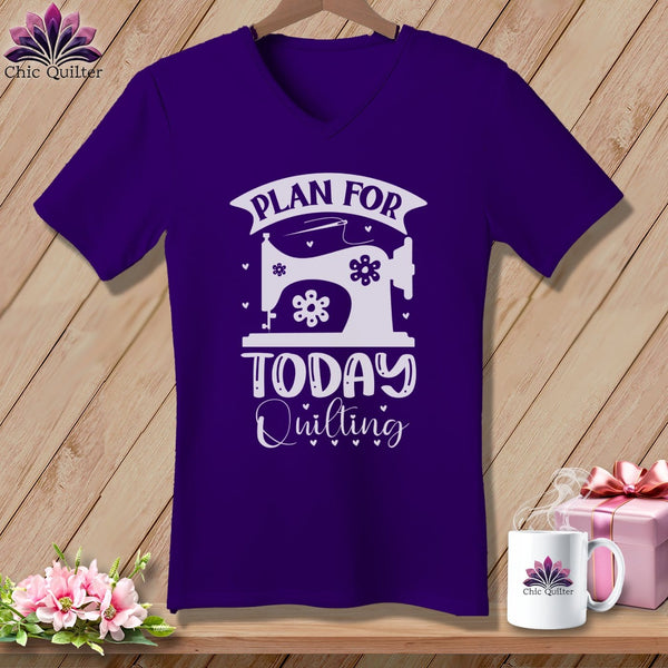 MyDesigns Physical Item Team Purple / S Plan For Today Quilting ~SuperSoft V-Neck Tee