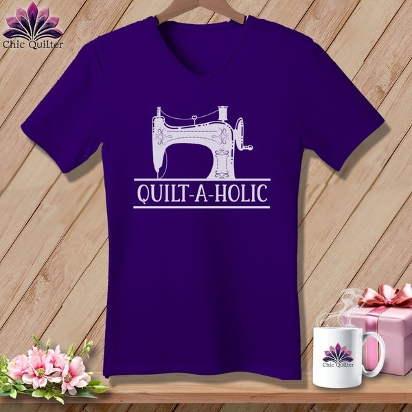 MyDesigns Physical Item Team Purple / S Quilt-a-Holic ~SuperSoft V-Neck Tee
