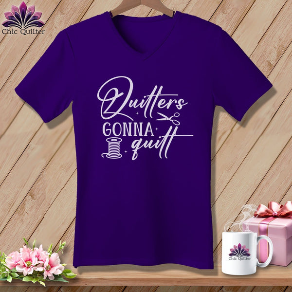 MyDesigns Physical Item Team Purple / S Quilters Gonna Quilt ~SuperSoft V-Neck Tee