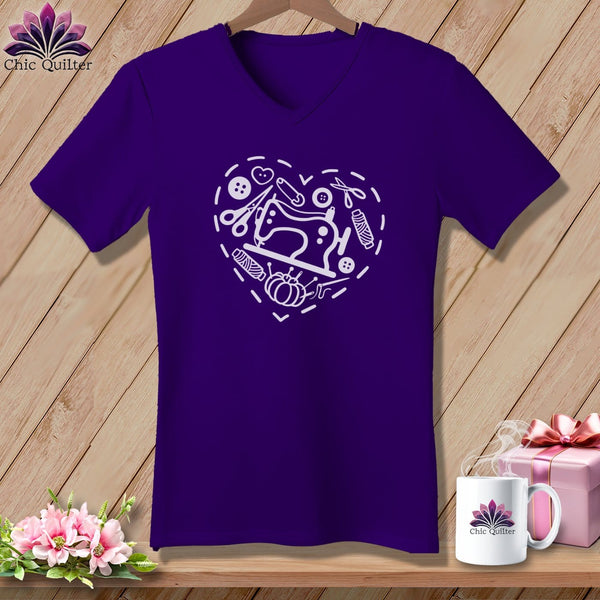 MyDesigns Physical Item Team Purple / S Quilting Heart ~SuperSoft V-Neck Tee