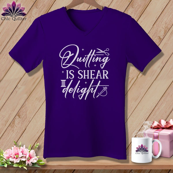 MyDesigns Physical Item Team Purple / S Quilting is Shear Delight ~SuperSoft V-Neck Tee