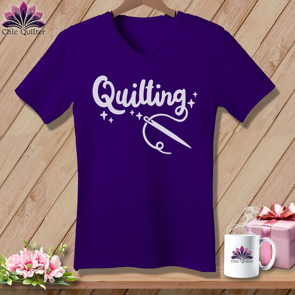 MyDesigns Physical Item Team Purple / S Quilting ~SuperSoft V-Neck Tee