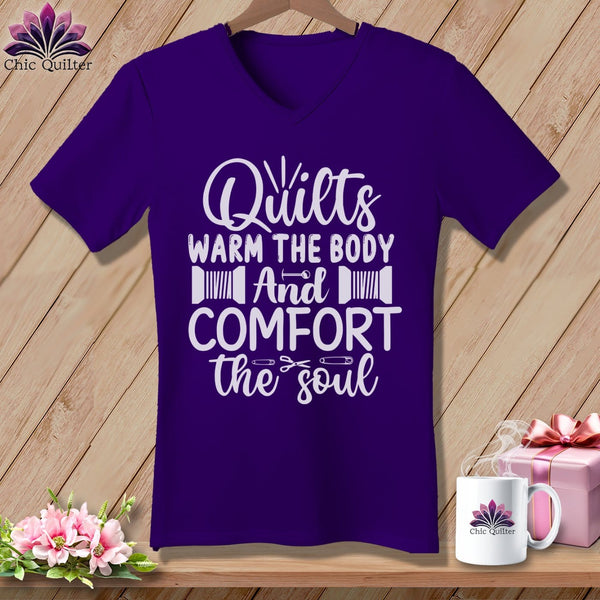 MyDesigns Physical Item Team Purple / S Quilts Warm the Body and Comfort the soul ~SuperSoft V-Neck Tee