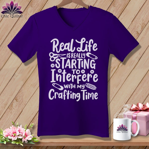 MyDesigns Physical Item Team Purple / S Real Life is Really Starting to Interfere with my Crafting Time ~SuperSoft V-Neck Tee