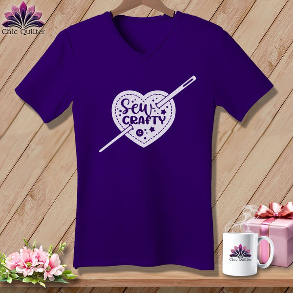 MyDesigns Physical Item Team Purple / S Sew Crafty ~SuperSoft V-Neck Tee