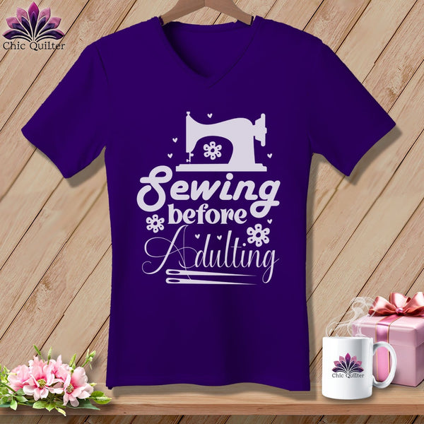 MyDesigns Physical Item Team Purple / S Sewing Before Adulting ~SuperSoft V-Neck Tee