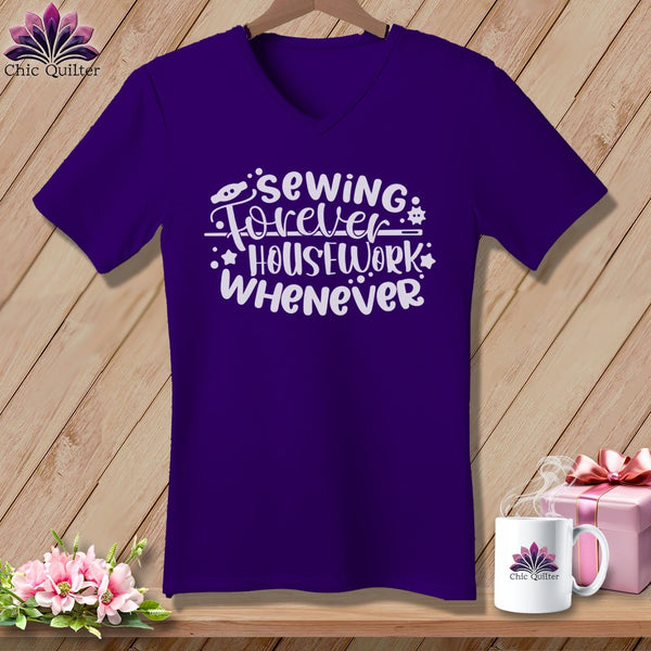 MyDesigns Physical Item Team Purple / S Sewing Forever Housework Whenever ~SuperSoft V-Neck Tee
