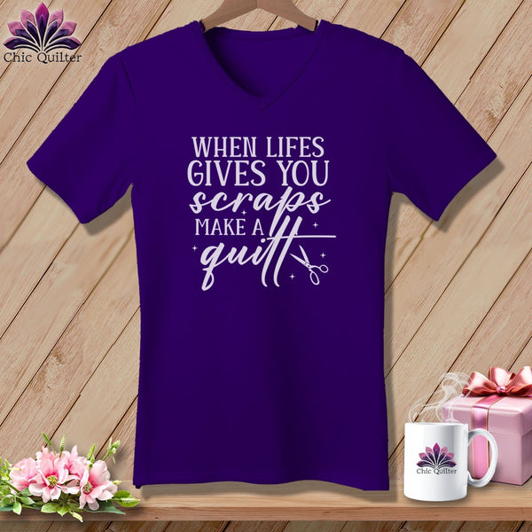MyDesigns Physical Item Team Purple / S When Life Gives You Scraps Make a Quilt ~SuperSoft V-Neck Tee