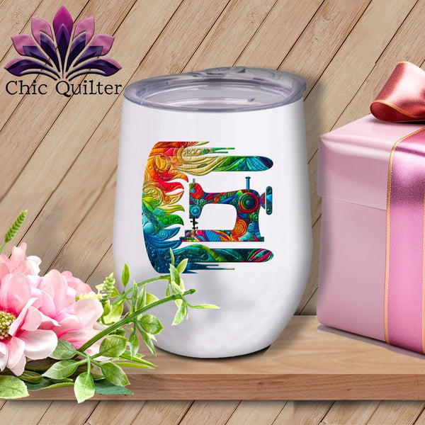 MyDesigns Physical Item White / 12 oz Gale Force Quilting ~ 12oz Wine Tumbler with Lid