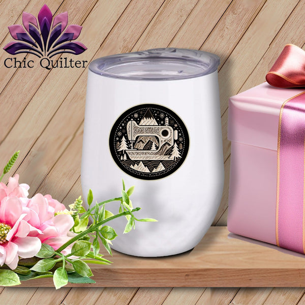MyDesigns Physical Item White / 12 oz Peaks Pines and Patches ~ 12oz Wine Tumbler with Lid