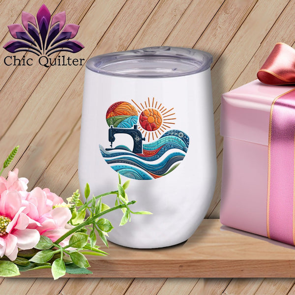 MyDesigns Physical Item White / 12 oz Quilting the Current ~ 12oz Wine Tumbler with Lid