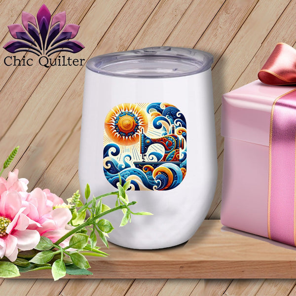 MyDesigns Physical Item White / 12 oz Sunset Dream Threads ~ 12oz Wine Tumbler with Lid