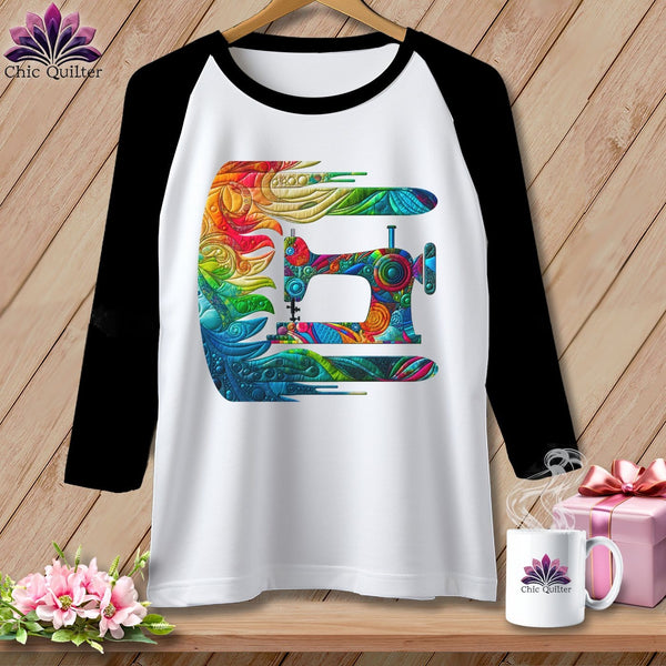 MyDesigns Physical Item White/Black / S Gale Force Quilting ~ Raglan 3/4 Sleeve Tee