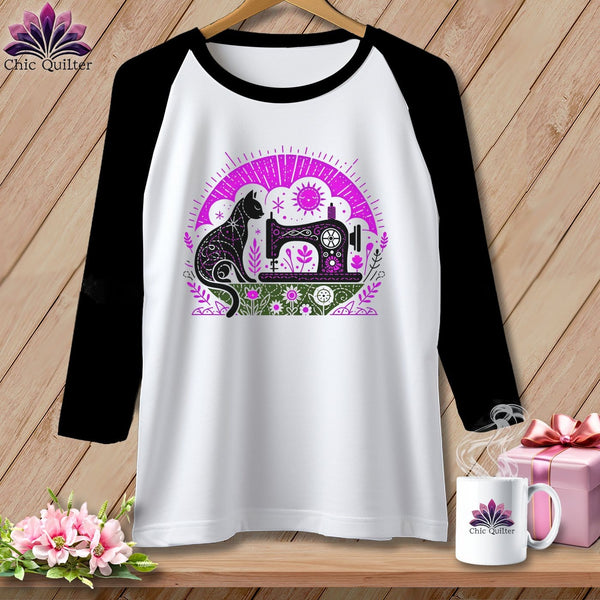 MyDesigns Physical Item White/Black / S Kitty Cat Quilts ~ Raglan 3/4 Sleeve Tee