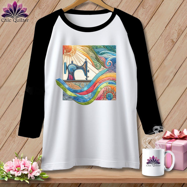 MyDesigns Physical Item White/Black / S Quilting on a Cloud ~ Raglan 3/4 Sleeve Tee