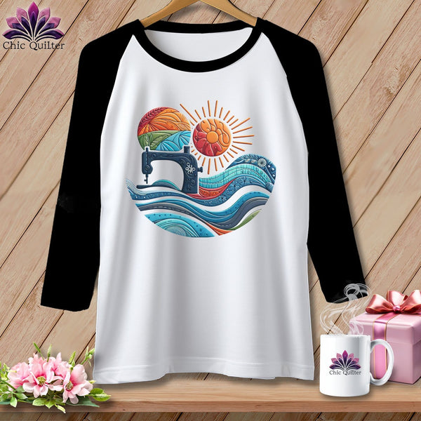 MyDesigns Physical Item White/Black / S Quilting the Current ~ Raglan 3/4 Sleeve Tee