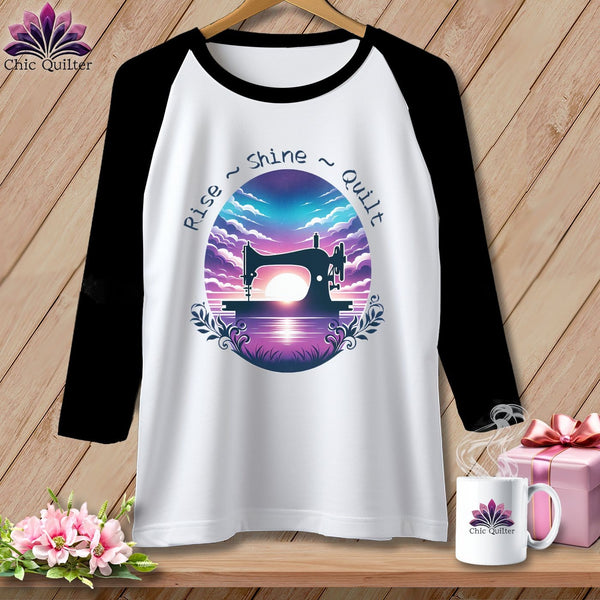 MyDesigns Physical Item White/Black / S Rise Shine Quilt ~ Raglan 3/4 Sleeve Tee