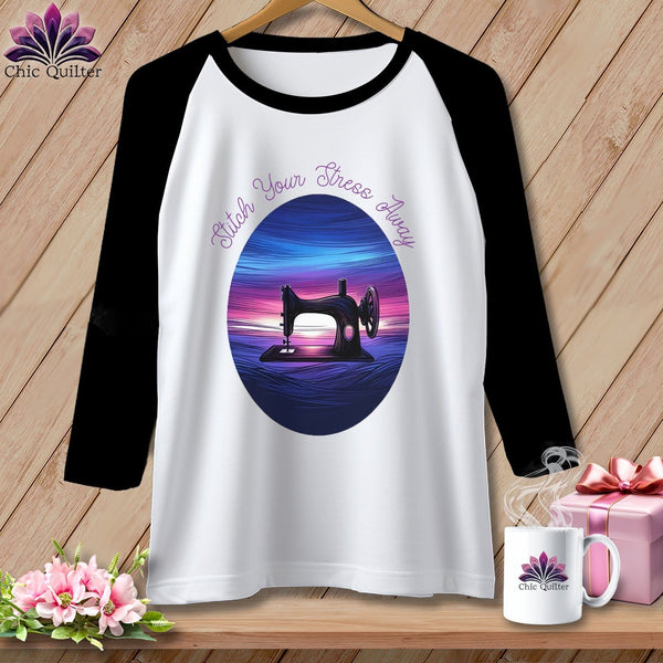 MyDesigns Physical Item White/Black / S Stitch your Stress Away ~ Raglan 3/4 Sleeve Tee